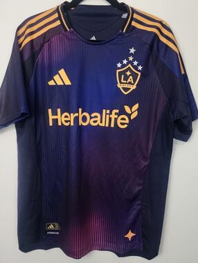 Adidas Purple and Gold LA Galaxy Style Soccer Jersey Size Large New Herbalife